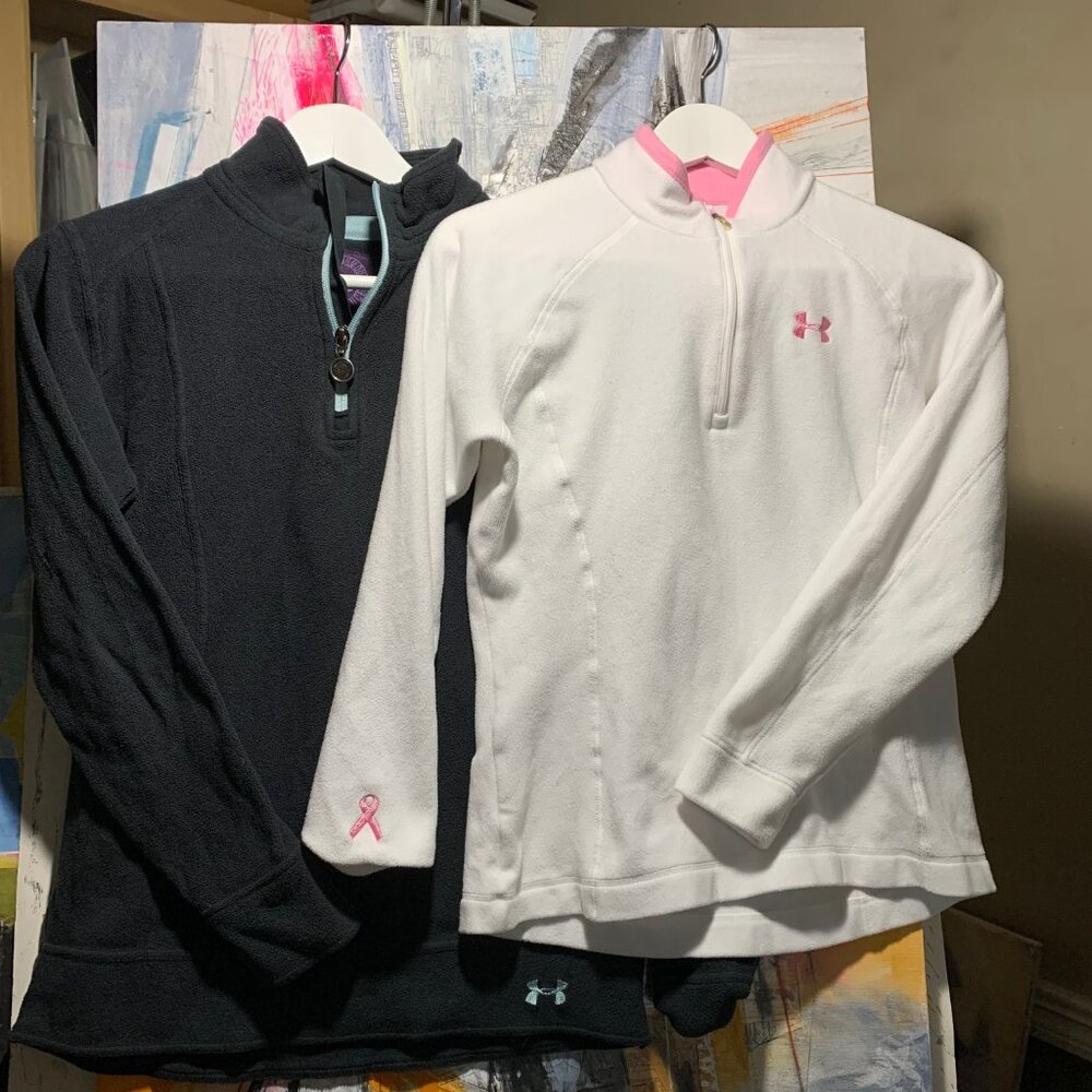 Two Under Armour Quarter Zip Fleece Tops- small